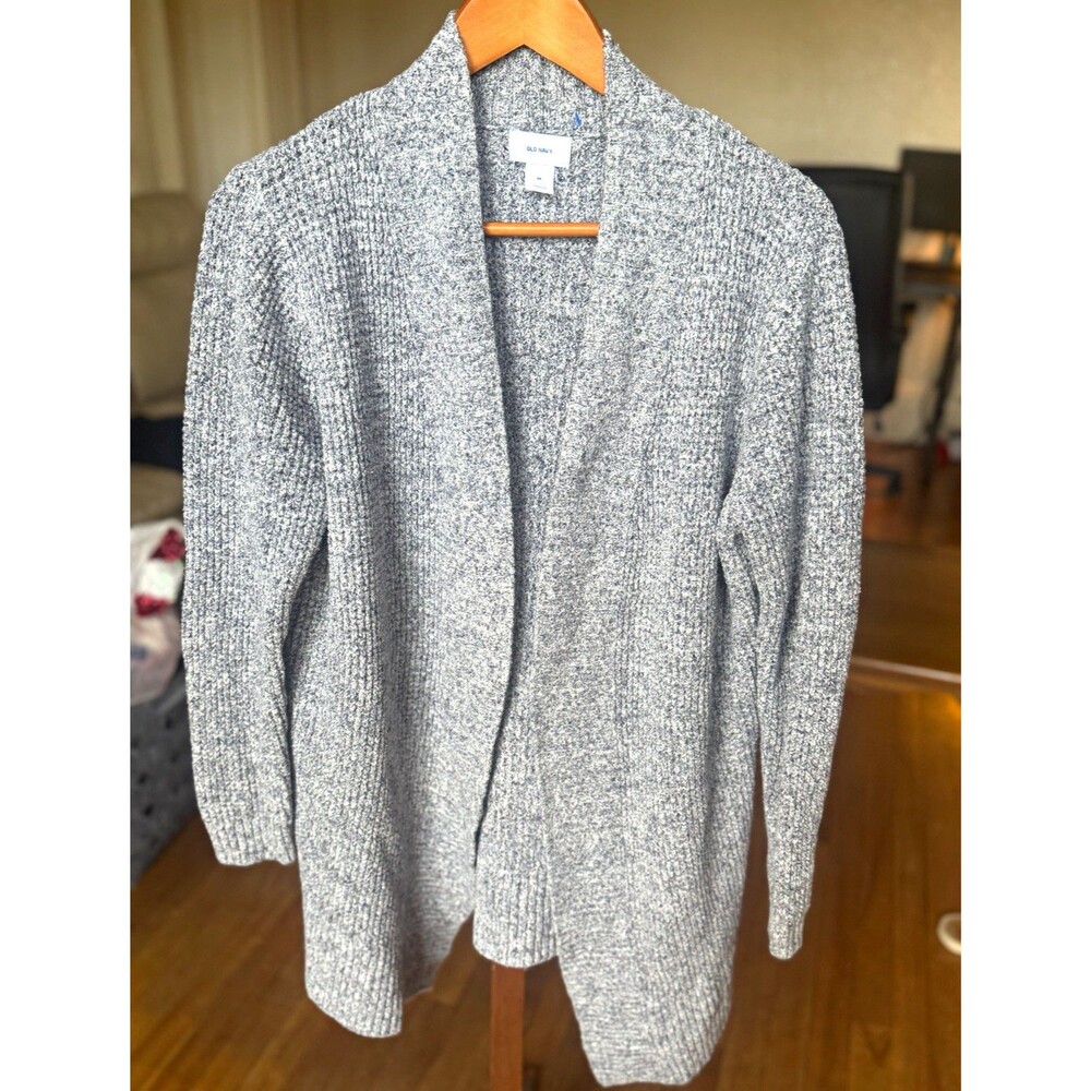 Old Navy Women’s M Gray Solid Knit Acrylic Cardigan Sweater Open Front Long
